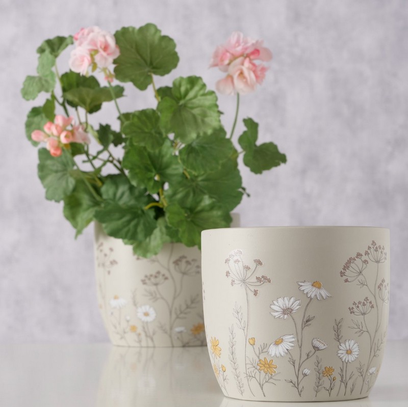 Vaso in cemento decorato con fiori, altezza 12 cm